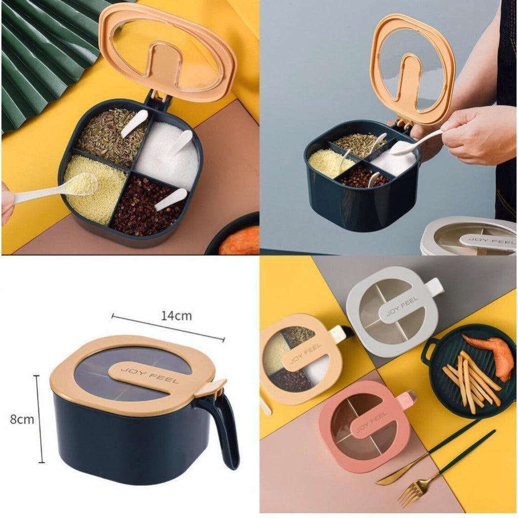 4 compartment spice box with spoon